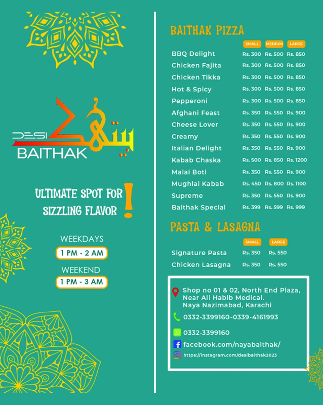 Desi Baithak  menu