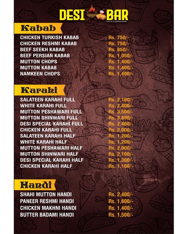 Desi Bar  menu