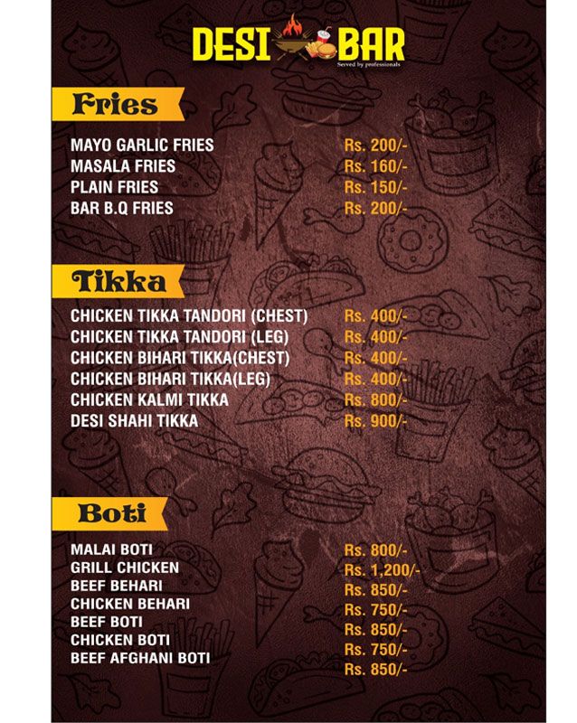 Desi Bar  menu