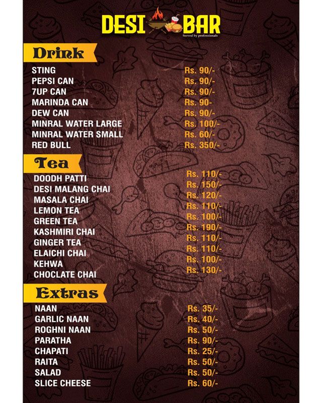 Desi Bar  menu