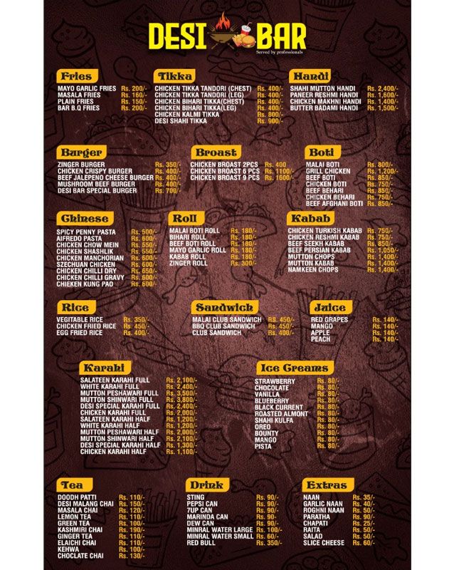 Desi Bar  menu