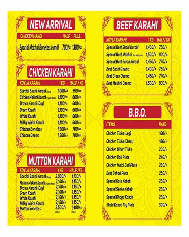 Desi Chatkhaary Dhaaba menu