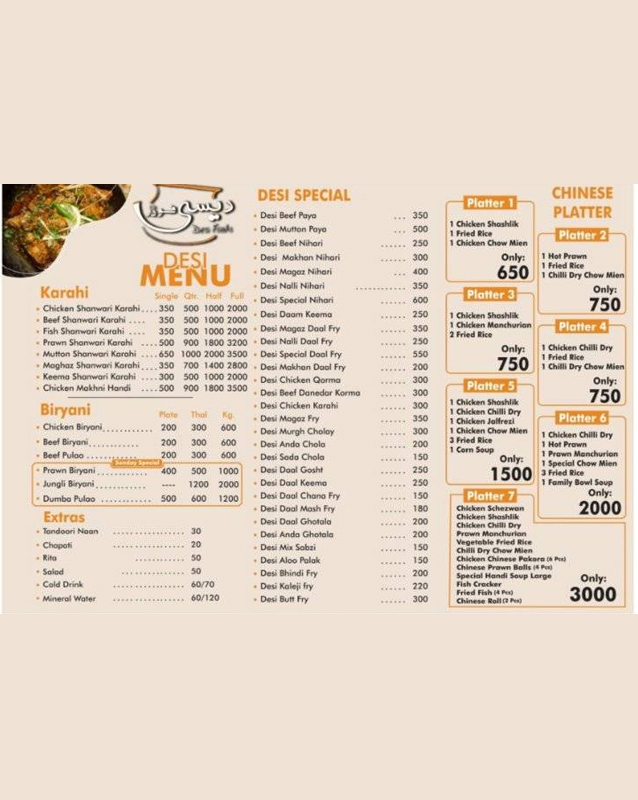 Desi Foods menu