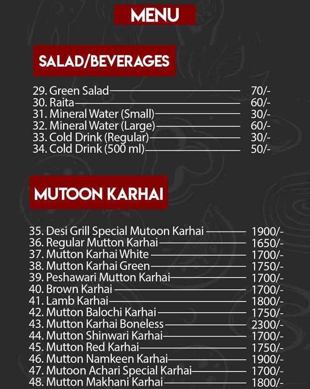 Desi Grill menu