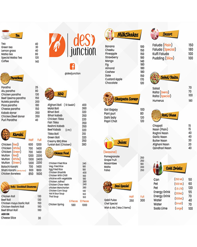 Desi Junction menu