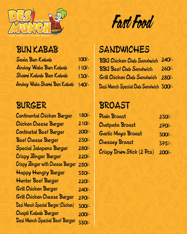 Desi Munch menu