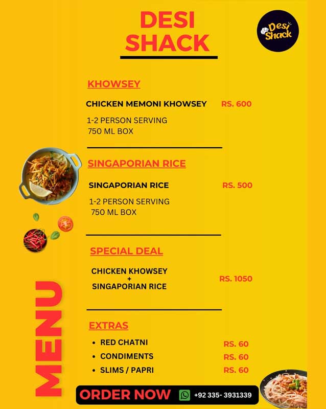 Desi Shack menu