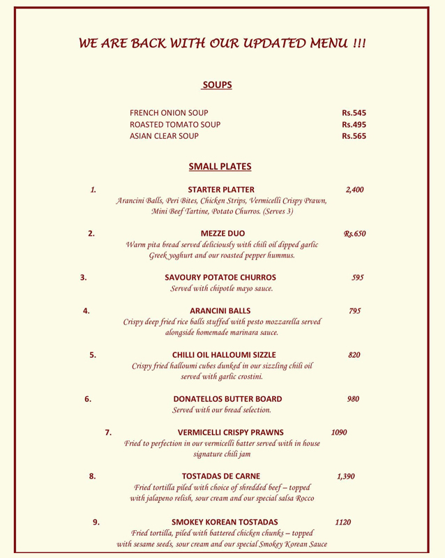 Donatello's menu
