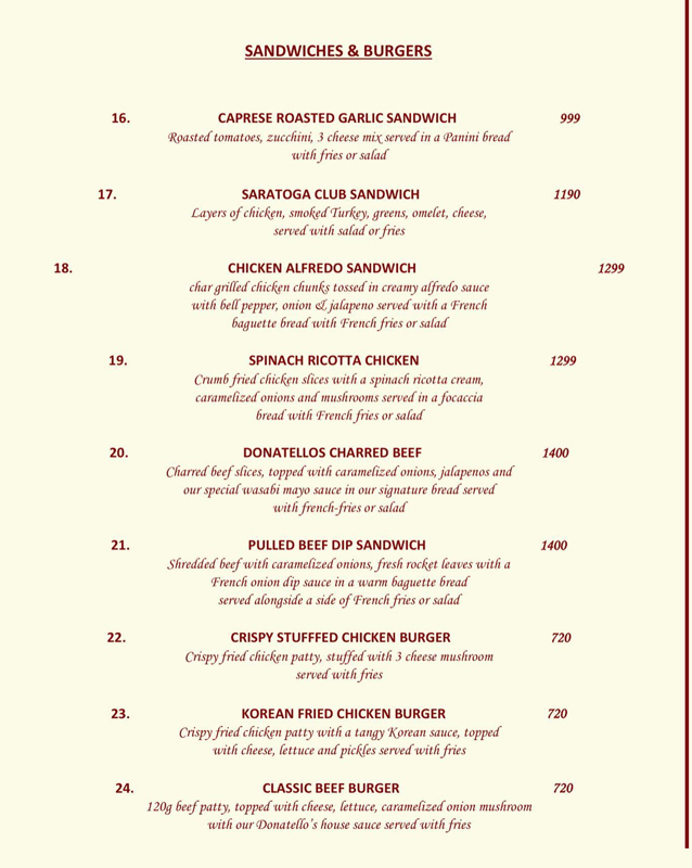 Donatello's menu