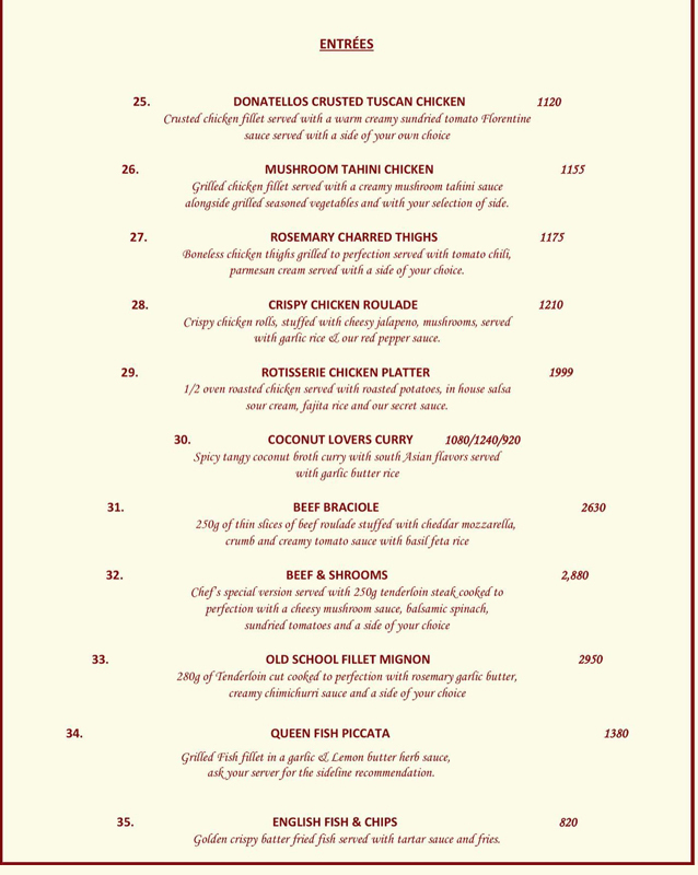 Donatello's menu