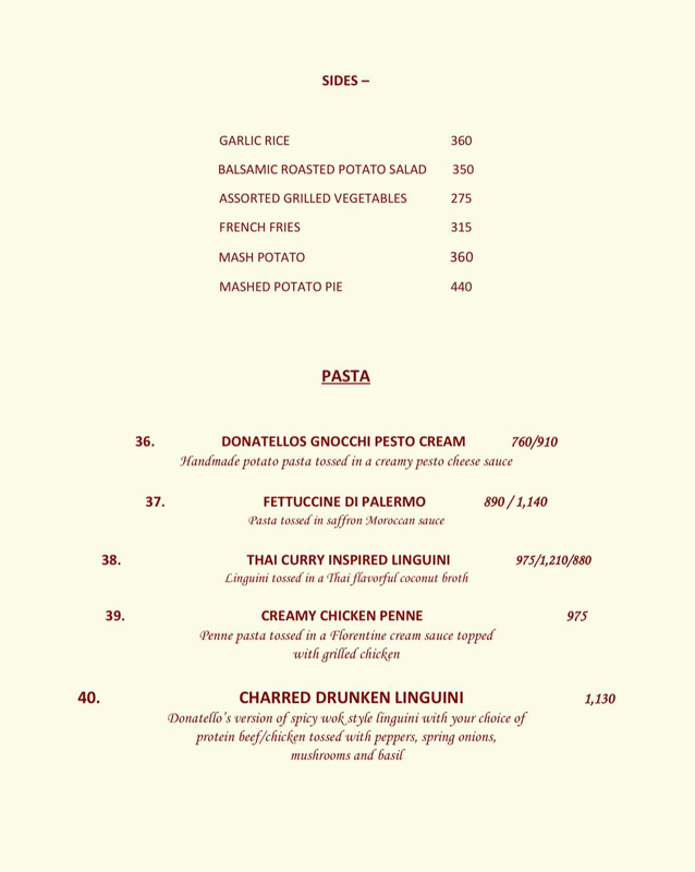 Donatello's menu