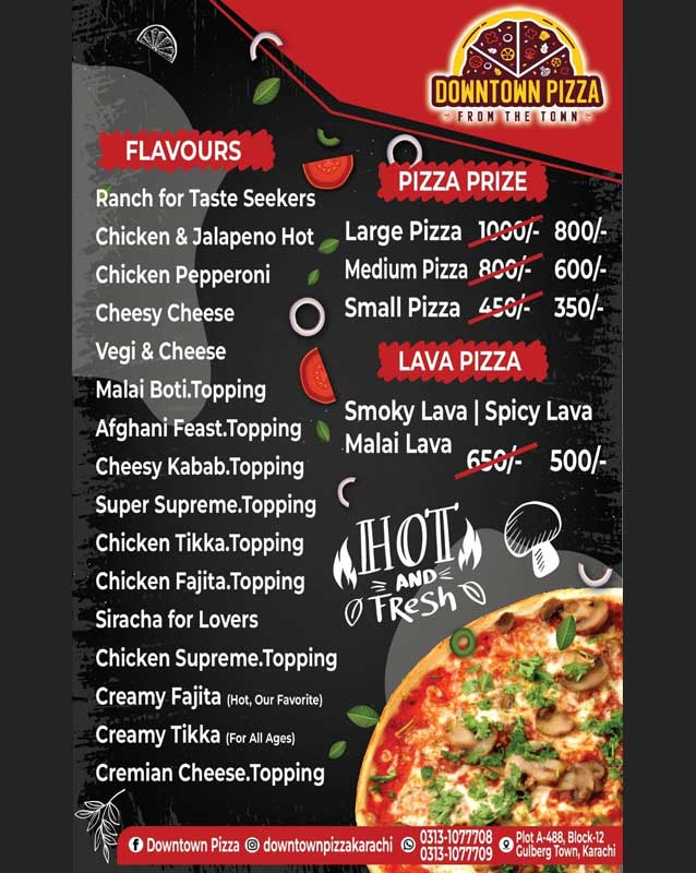 Downtown Pizza Karachi menu