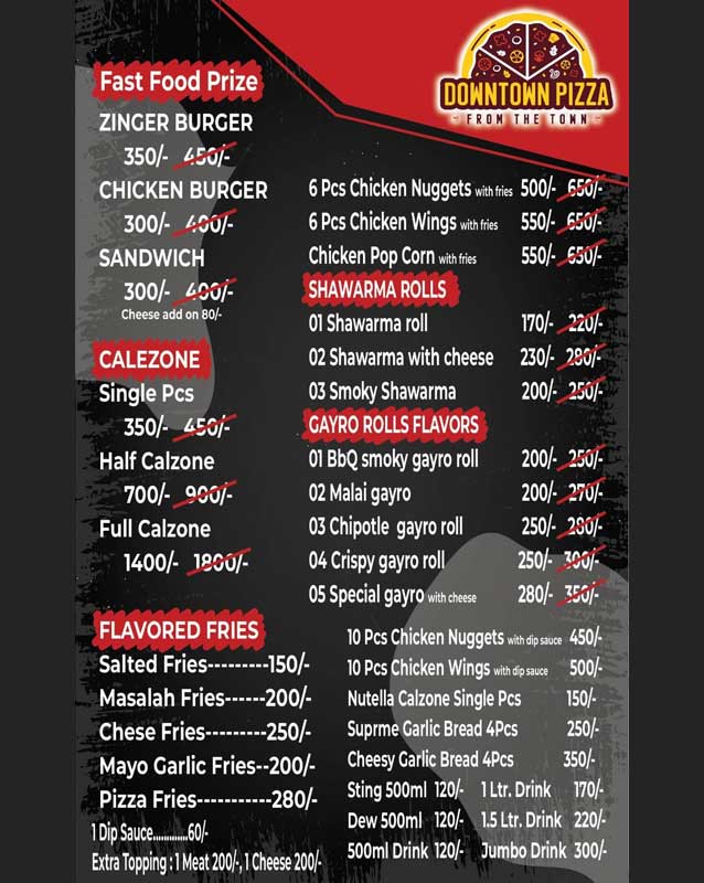 Downtown Pizza Karachi menu