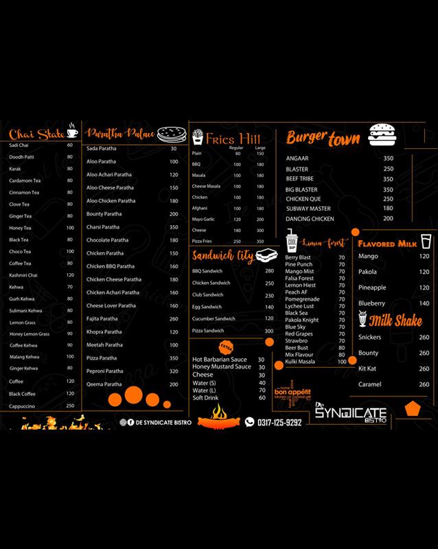 DSB - De Syndicate Bistro menu