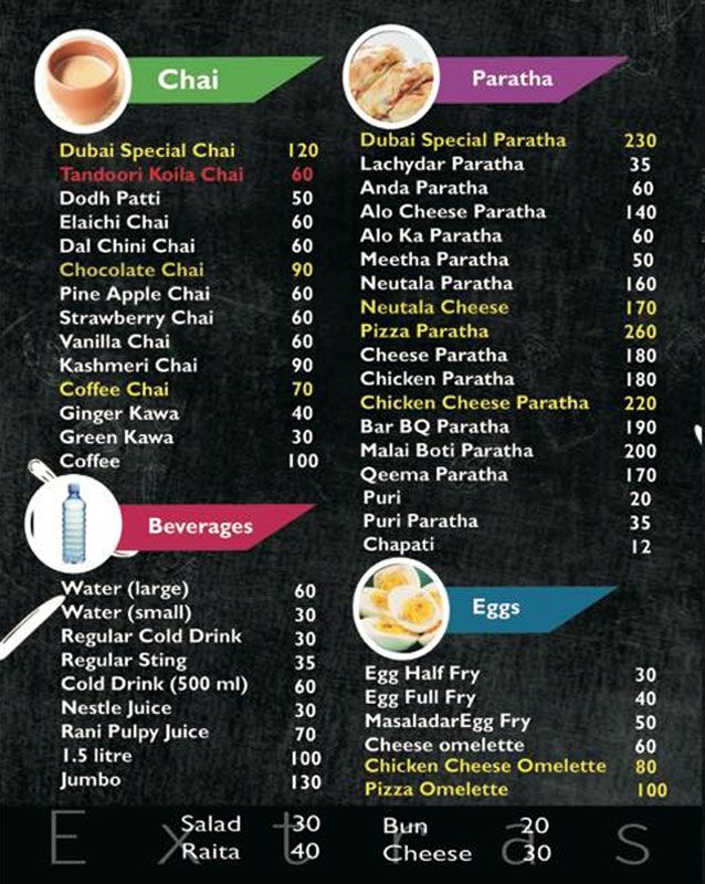 Dubai Chai Wala menu