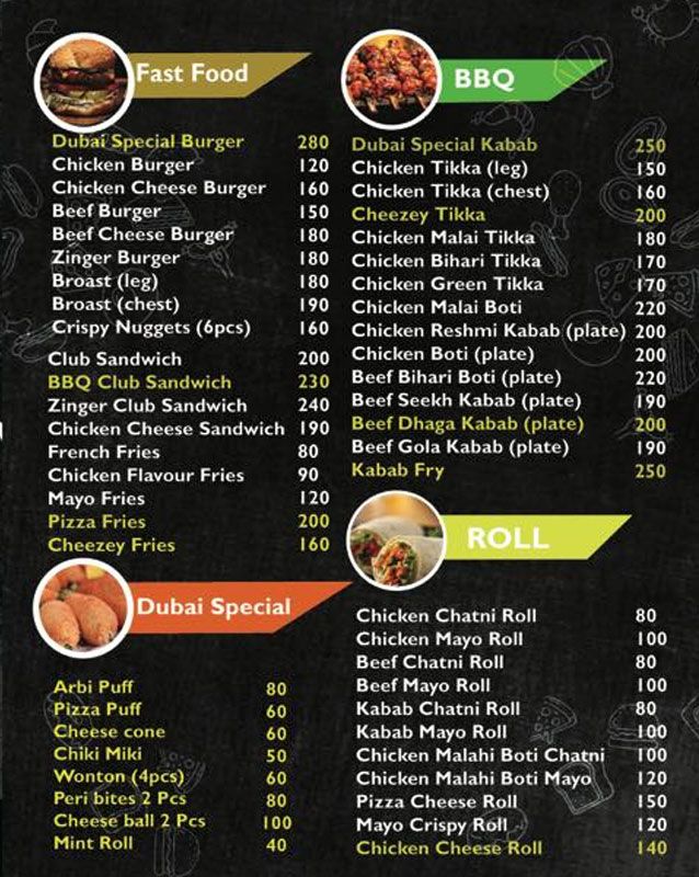 Dubai Chai Wala menu