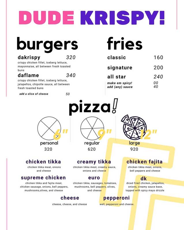 Dude Krispy menu