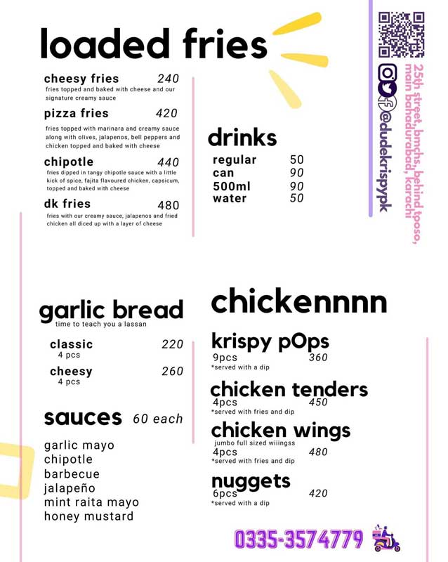 Dude Krispy menu