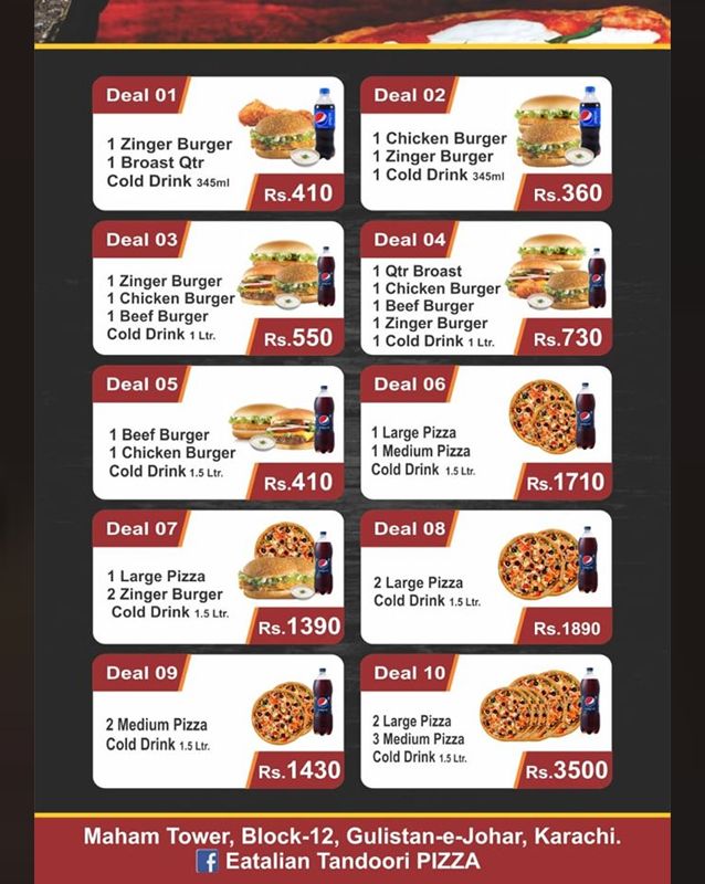Eatalian Tandoori Pizza menu