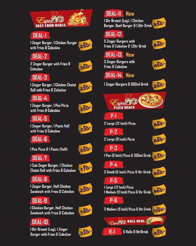 Eighty20 menu