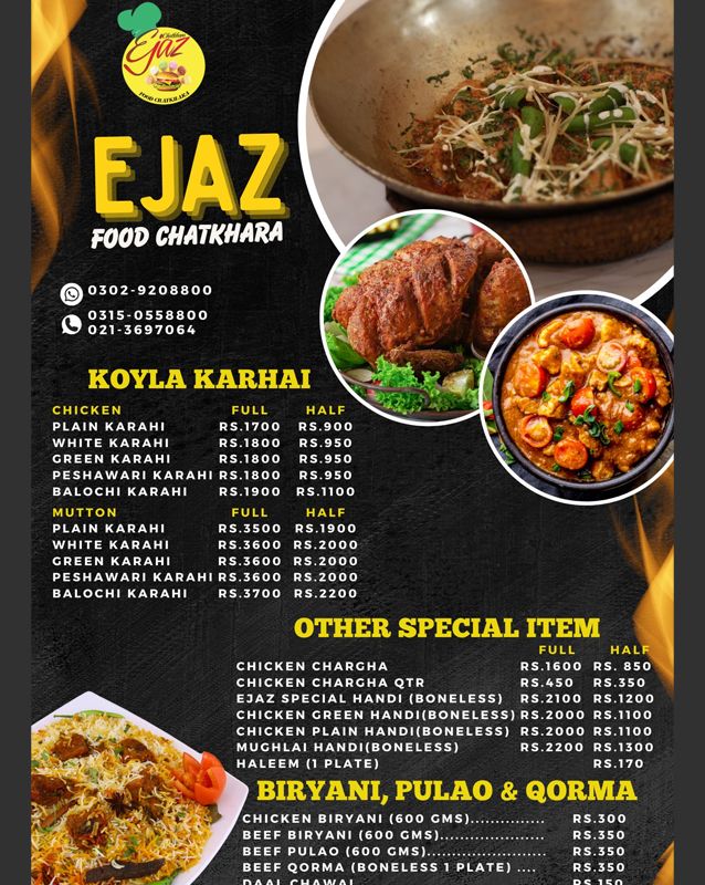 Ejaz Foods Chatkhara menu