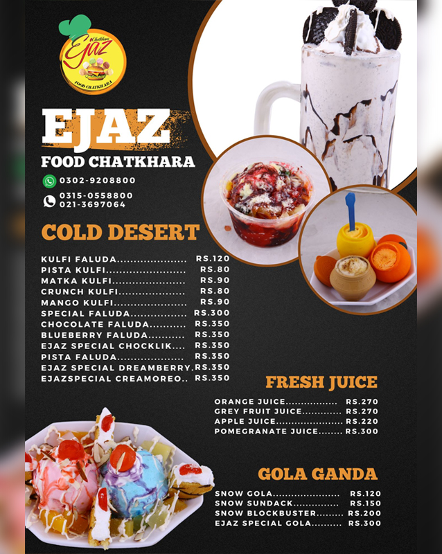 Ejaz Icecream & Chatkhara menu