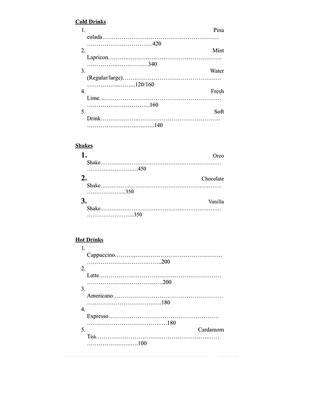 Elemento Caffe menu