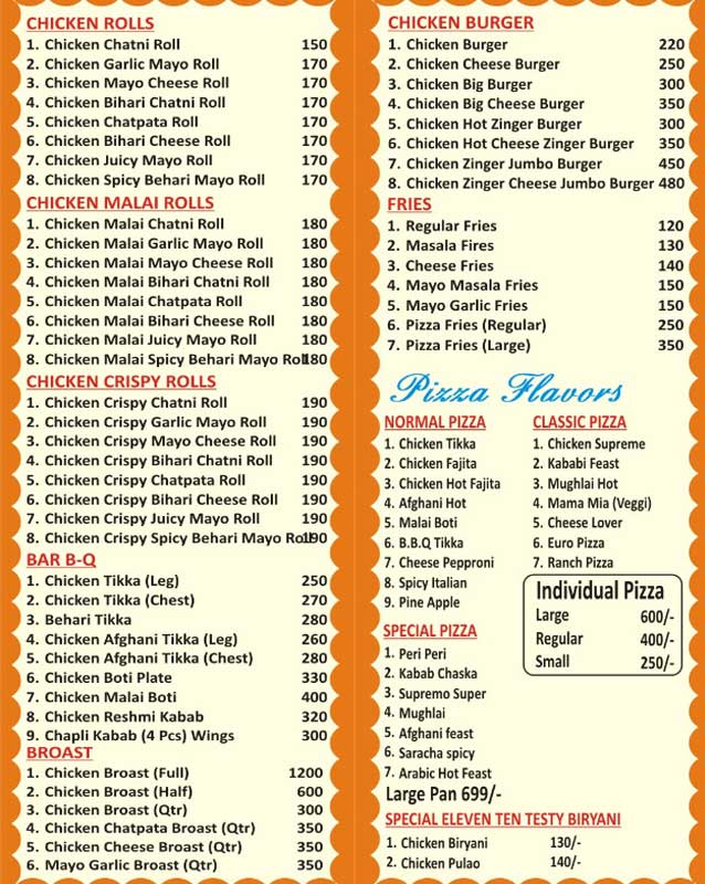 Eleven Ten Pizza menu