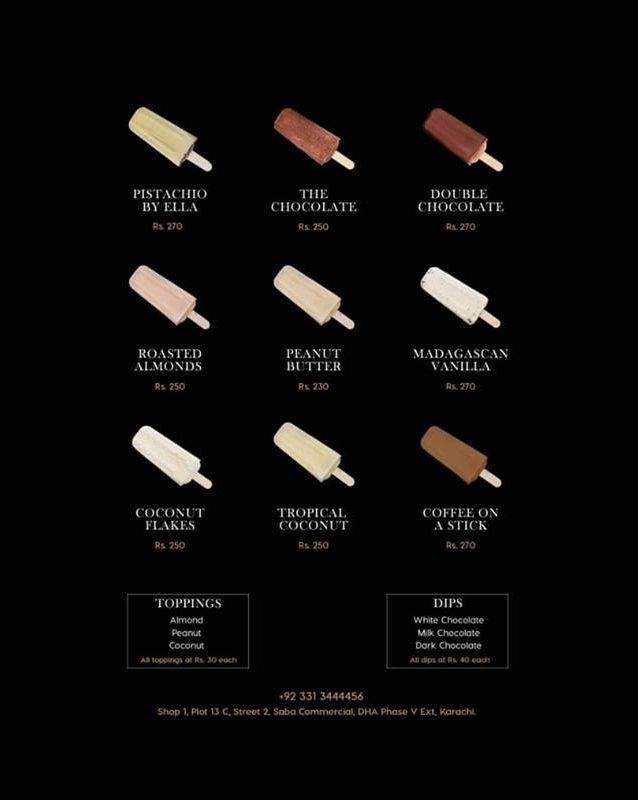 Ella's Gelato menu