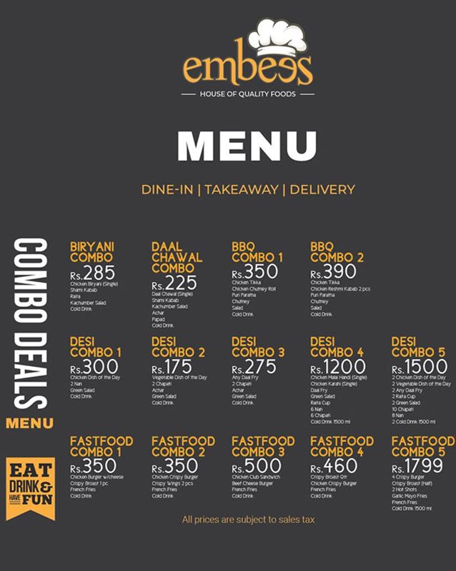 Embees Foods menu