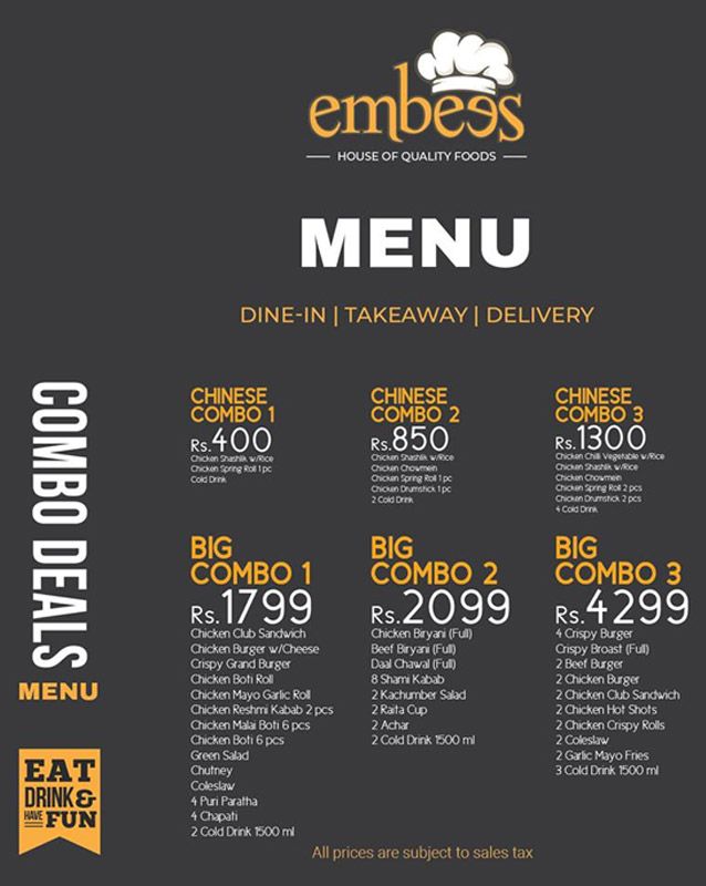 Embees Foods menu