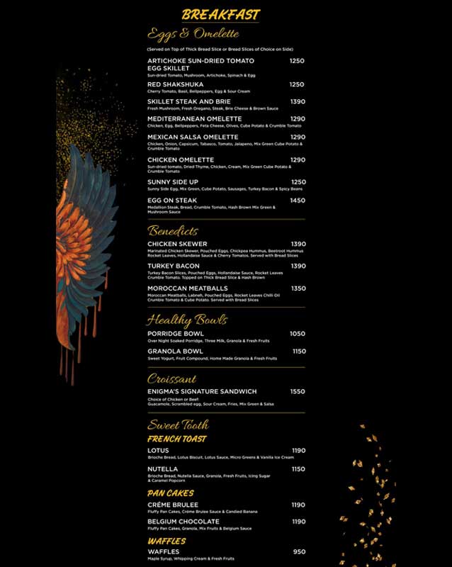 Enigma Restaurant menu