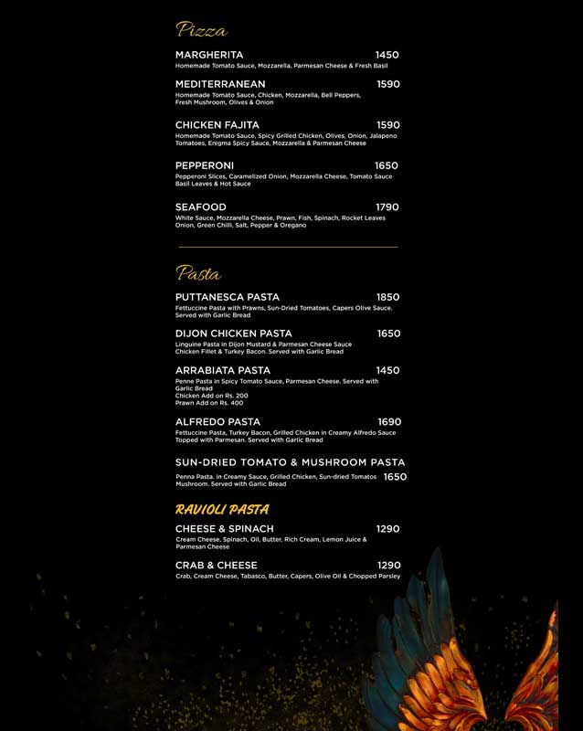 Enigma Restaurant menu
