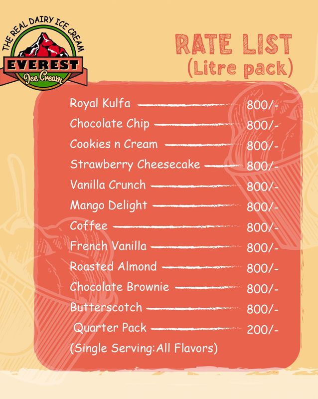 Everest Icecream menu
