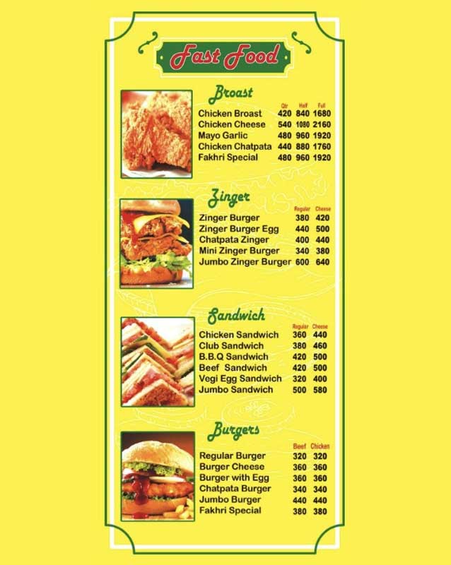 Fakhri Fast Food menu