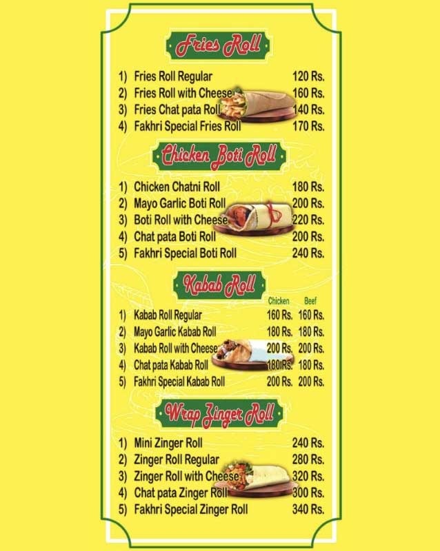 Fakhri Fast Food menu