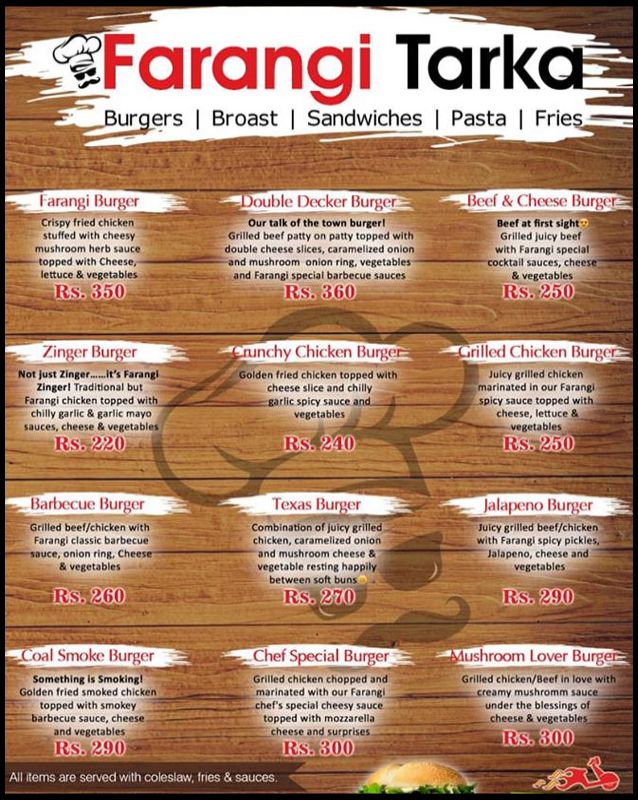 Farangi Tarka menu