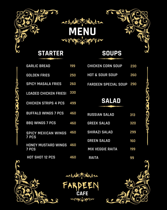Fardeen Cafe and Restaurant menu