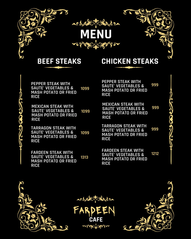 Fardeen Cafe and Restaurant menu