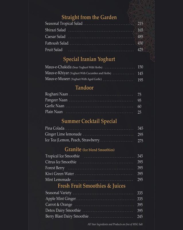 FARS Restaurant menu