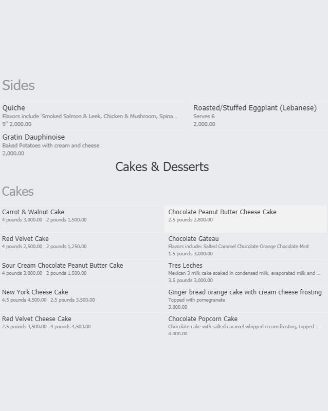 Fatso's the mini caterer menu