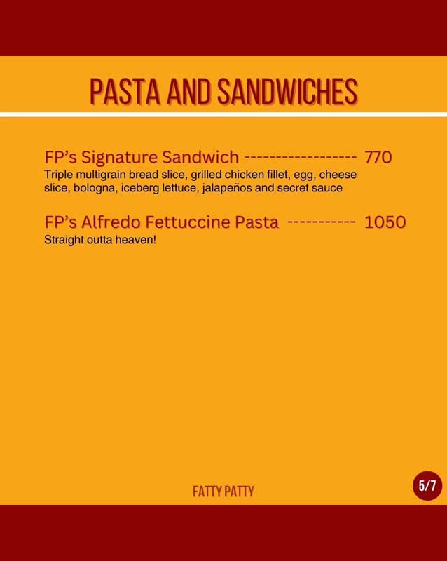Fatty Patty menu