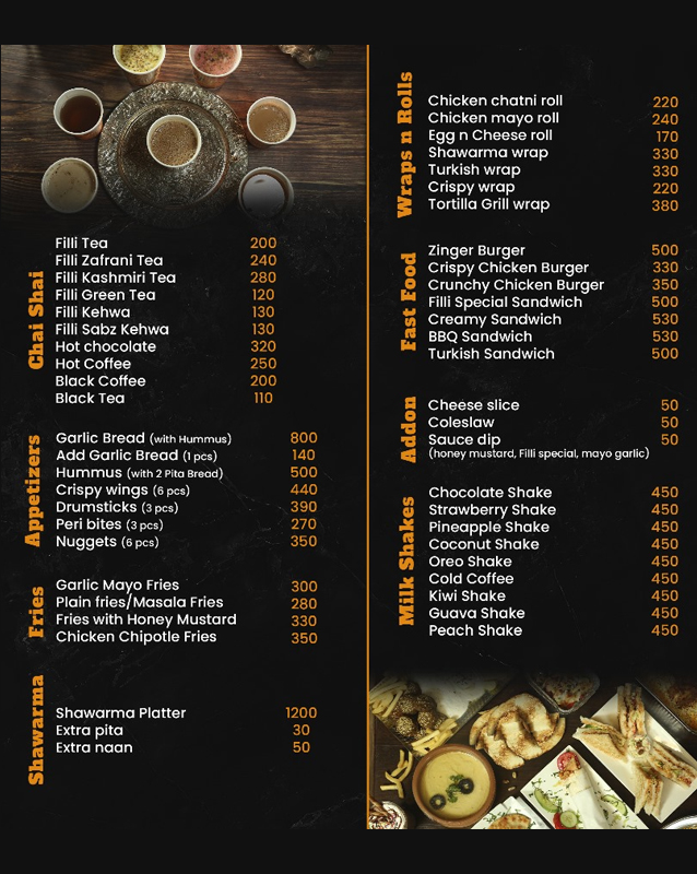 Filli Cafe.PK menu
