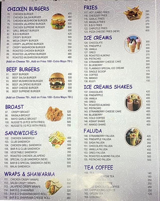 Flamingo Juice & Chaat menu