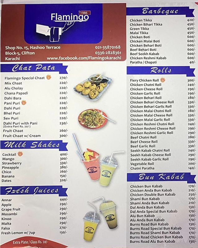 Flamingo Juice & Chaat menu