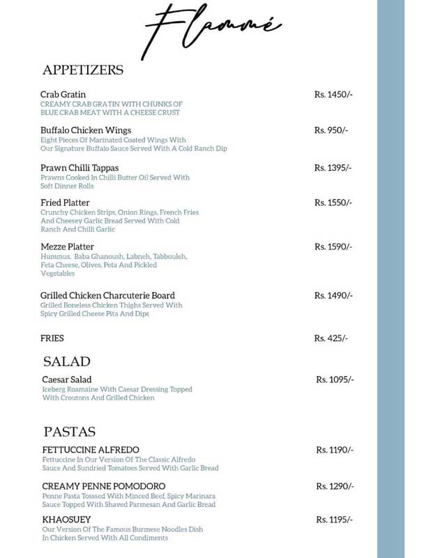 Flammé menu