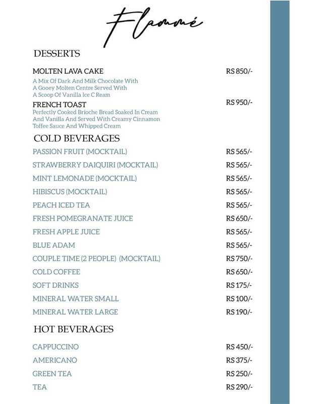 Flammé menu