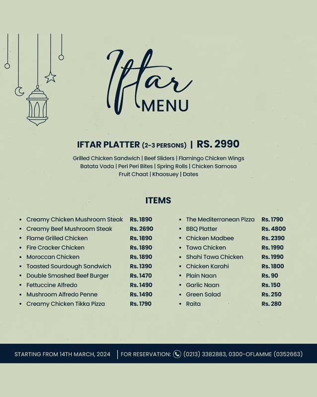 Flammé menu