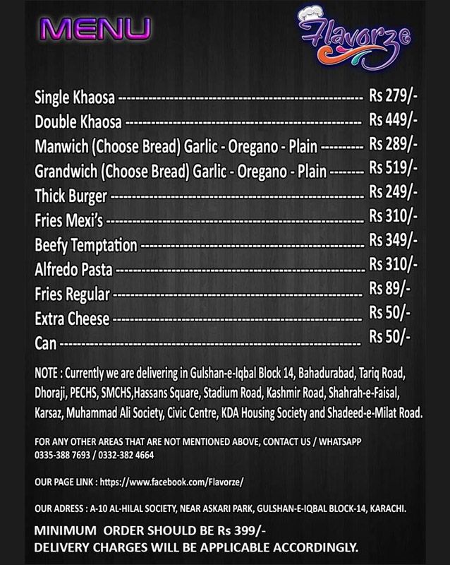 Flavorze menu