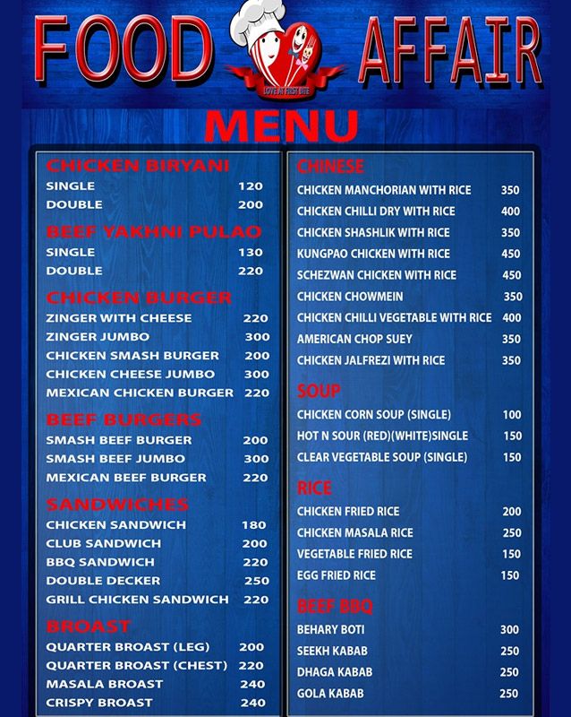 Food Affair menu